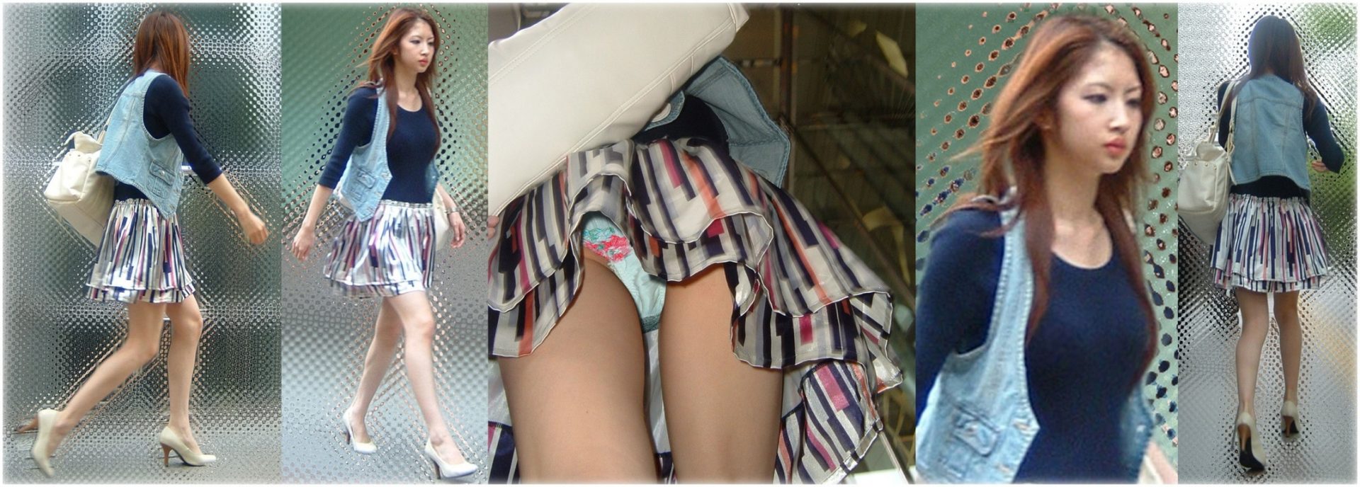綺麗なお姉さんの逆さ撮りパンチラ盗撮!清楚な雰囲気でも恥ずかしい染みつきパンツを撮られてしまう( ^ω^ )